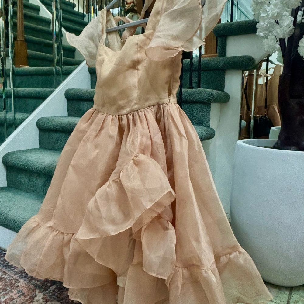 Elegant Pink Ruffle Prom Dress - Square Neck - Picture 7 of 11